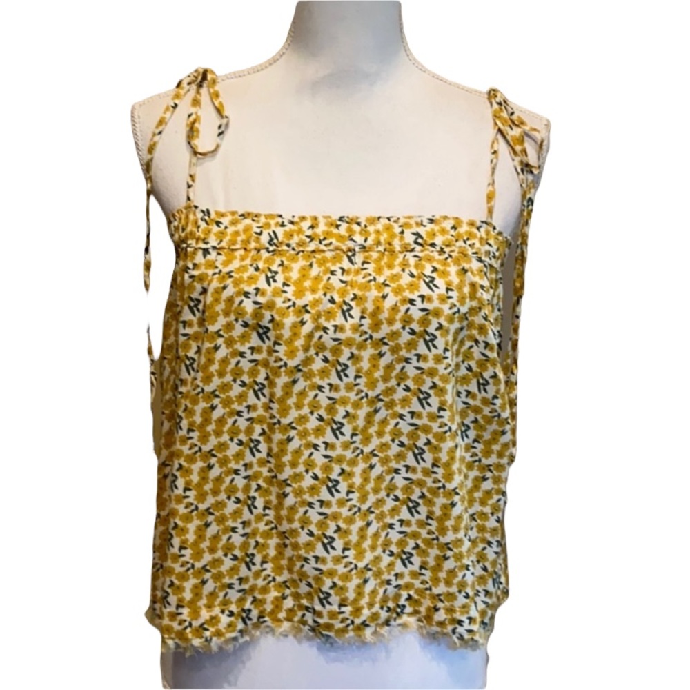 ELAN Tie Tank Floral Babydoll Style Frayed Hem NWT